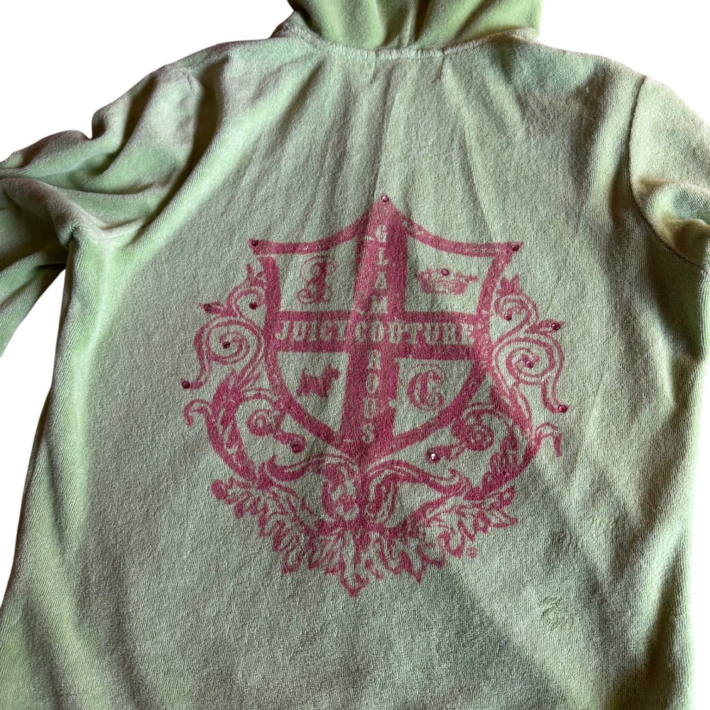 Juicy Couture Vintage Y2K Made in USA Terry Hoodie Lime Green Crest Graphic M